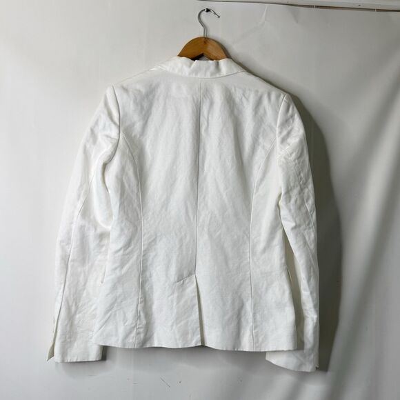H&M Linen Blend Blazer Womens Size 8 White Single Breasted Preppy Capsule Career - Picture 6 of 15